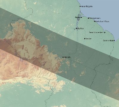 Map of the eclipse path across Guyana on 07/29/2269