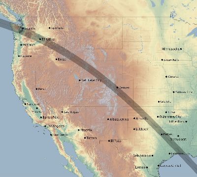 Map of the eclipse path across United States on 07/29/2269