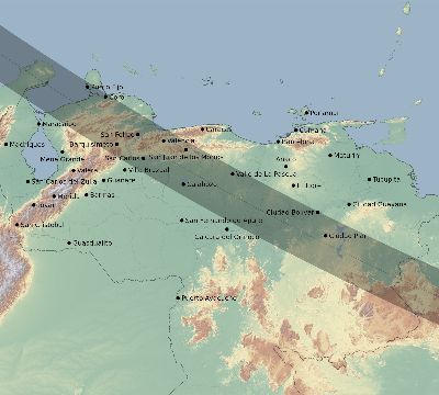 Map of the eclipse path across Venezuela on 07/29/2269
