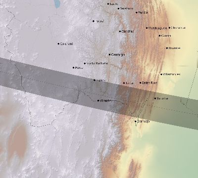 Map of the eclipse path across Bolivia on 01/22/2270