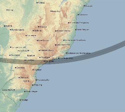 Map of the eclipse path across Brazil on 01/22/2270