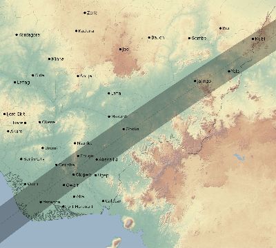 Map of the eclipse path across Nigeria on 01/22/2270