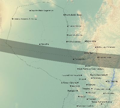 Map of the eclipse path across Paraguay on 01/22/2270