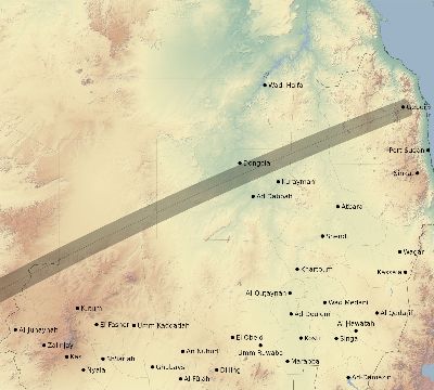 Map of the eclipse path across Sudan on 01/22/2270