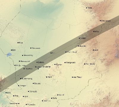 Map of the eclipse path across Chad on 01/22/2270