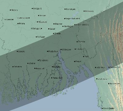 Map of the eclipse path across Bangladesh on 01/12/2271