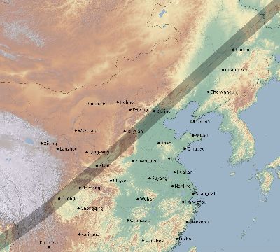 Map of the eclipse path across China on 01/12/2271