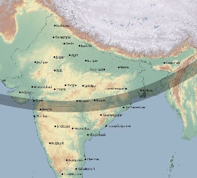 Map of the eclipse path across India on 01/12/2271