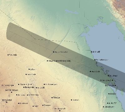 Map of the eclipse path across Saudi Arabia on 01/12/2271