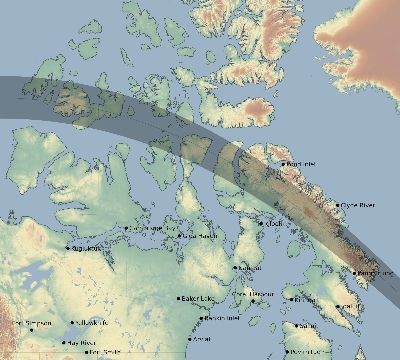 Map of the eclipse path across Canada on 05/27/2272