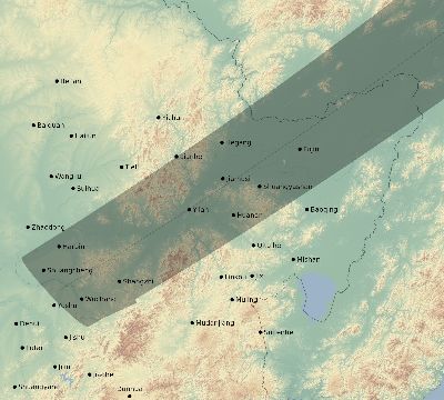 Map of the eclipse path across China on 05/27/2272
