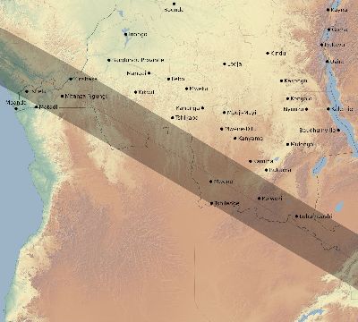 Map of the eclipse path across DR Congo on 11/10/2273