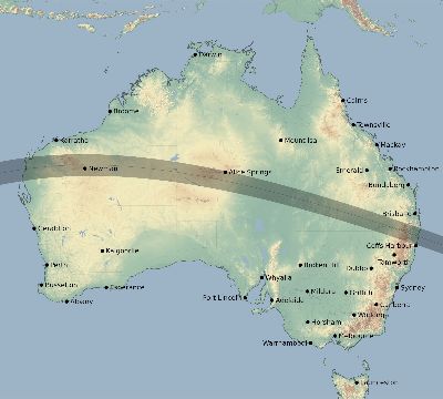 Map of the eclipse path across Australia on 05/07/2274