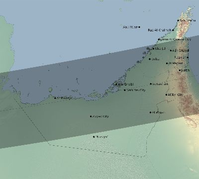 Map of the eclipse path across United Arab Emirates on 10/30/2274
