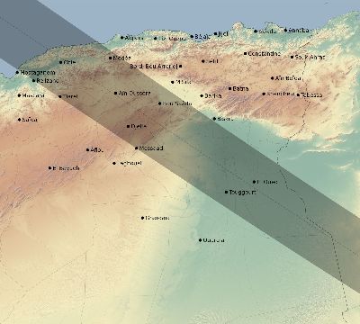 Map of the eclipse path across Algeria on 10/30/2274