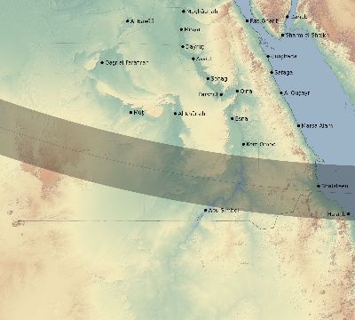 Map of the eclipse path across Egypt on 10/30/2274