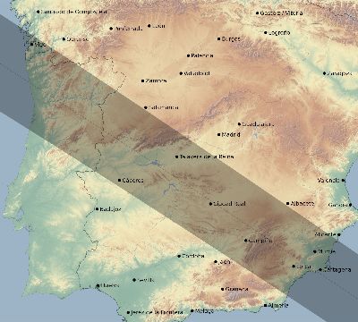 Map of the eclipse path across Spain on 10/30/2274