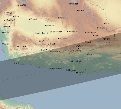Map of the eclipse path across Iran on 10/30/2274