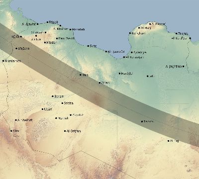 Map of the eclipse path across Libya on 10/30/2274