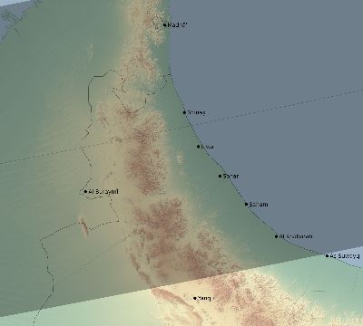 Map of the eclipse path across Oman on 10/30/2274