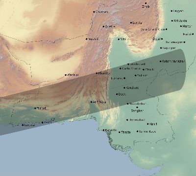 Map of the eclipse path across Pakistan on 10/30/2274