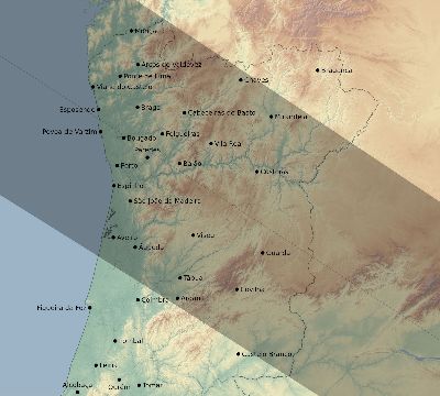 Map of the eclipse path across Portugal on 10/30/2274