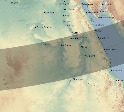 Map of the eclipse path across Egypt on 03/16/2276