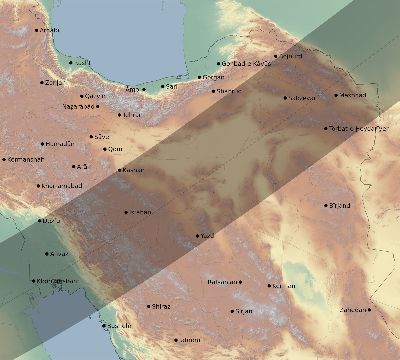 Map of the eclipse path across Iran on 03/16/2276