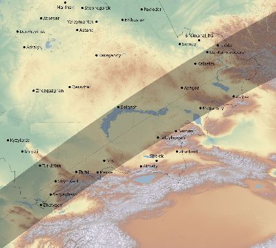 Map of the eclipse path across Kazakhstan on 03/16/2276