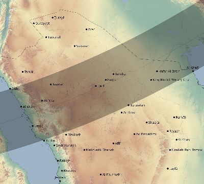 Map of the eclipse path across Saudi Arabia on 03/16/2276