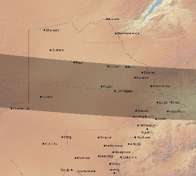 Map of the eclipse path across Botswana on 03/05/2277