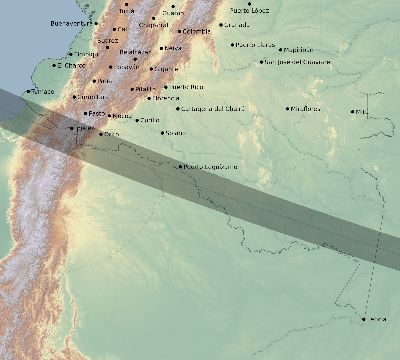 Map of the eclipse path across Colombia on 08/29/2277