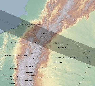 Map of the eclipse path across Ecuador on 08/29/2277