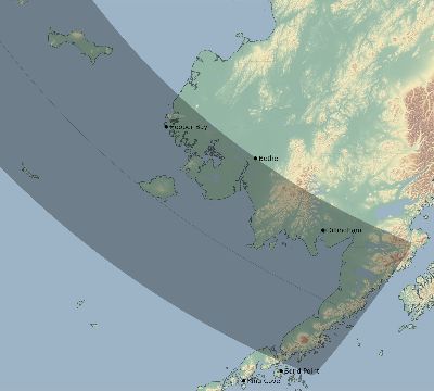 Map of the eclipse path across United States on 08/19/2278