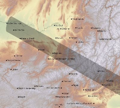 Map of the eclipse path across Afghanistan on 01/03/2280