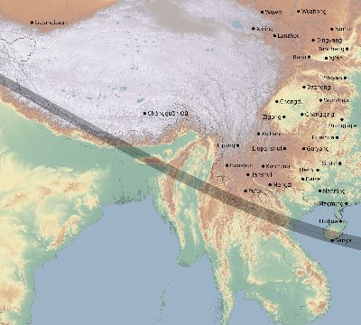 Map of the eclipse path across China on 01/03/2280