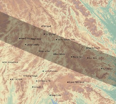 Map of the eclipse path across Laos on 01/03/2280