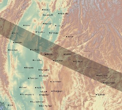 Map of the eclipse path across Myanmar on 01/03/2280