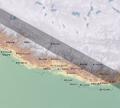 Map of the eclipse path across Nepal on 01/03/2280