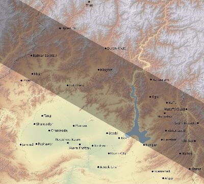 Map of the eclipse path across Pakistan on 01/03/2280