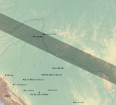 Map of the eclipse path across Bolivia on 06/27/2280