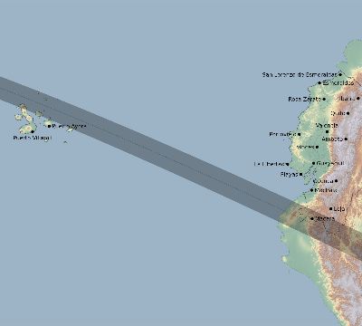 Map of the eclipse path across Ecuador on 06/27/2280