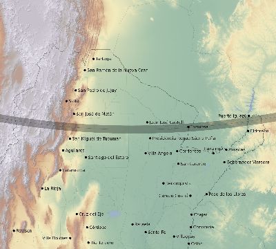 Map of the eclipse path across Argentina on 12/22/2280