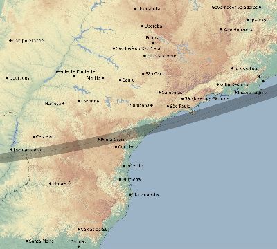 Map of the eclipse path across Brazil on 12/22/2280