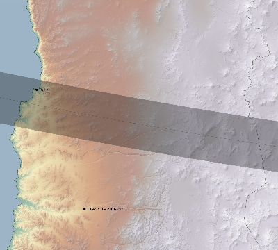 Map of the eclipse path across Chile on 12/22/2280