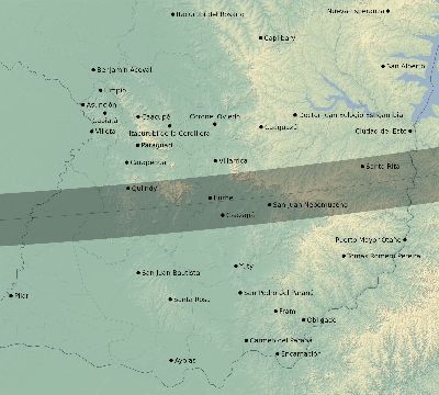 Map of the eclipse path across Paraguay on 12/22/2280