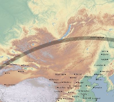 Map of the eclipse path across China on 06/17/2281