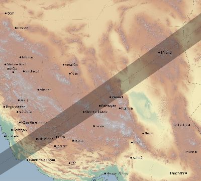 Map of the eclipse path across Iran on 06/17/2281