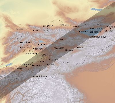 Map of the eclipse path across Kyrgyzstan on 06/17/2281