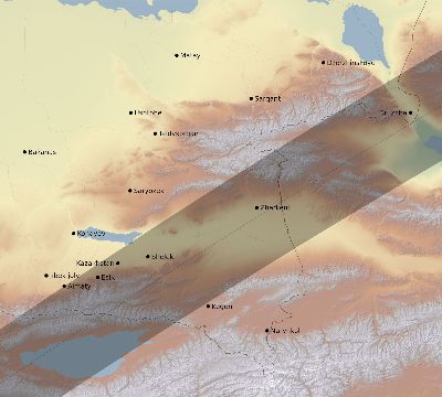 Map of the eclipse path across Kazakhstan on 06/17/2281